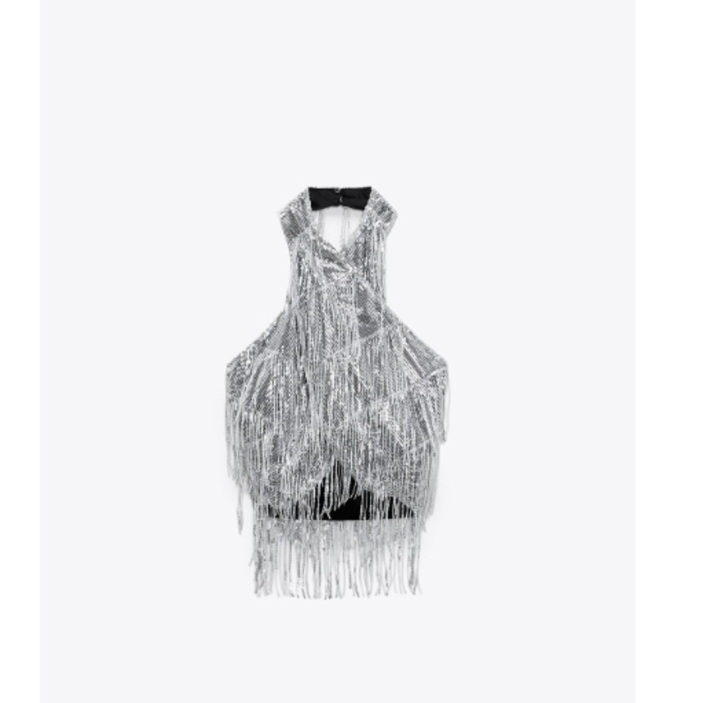 Silver Fringe Halter Top - Picture 1 of 1